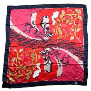 Lucchese Silk Scarf Horses Equestrian Red Black Vintage